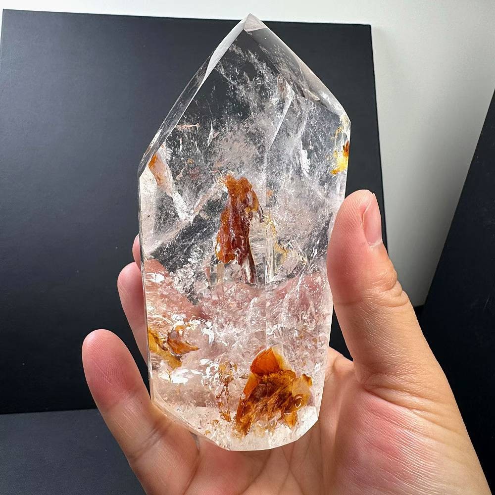 538g Natural Red gum flower Quartz Mineral Specimen Energy Cystal Reiki Decor