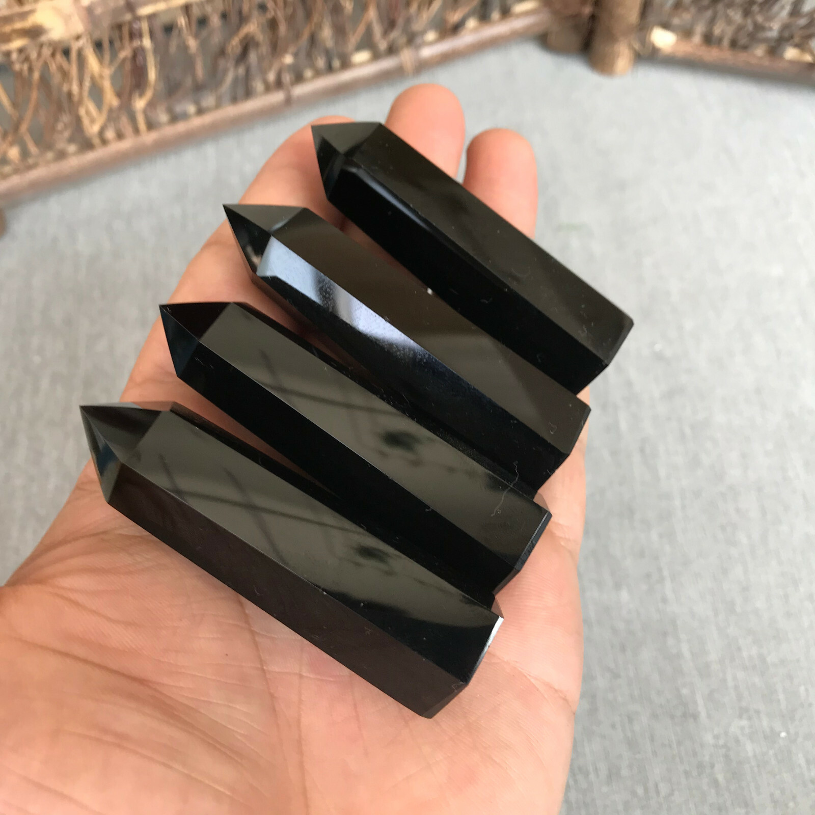 4PCS natural obsidian quartz obelisk crystal wand point healing 65-70mm