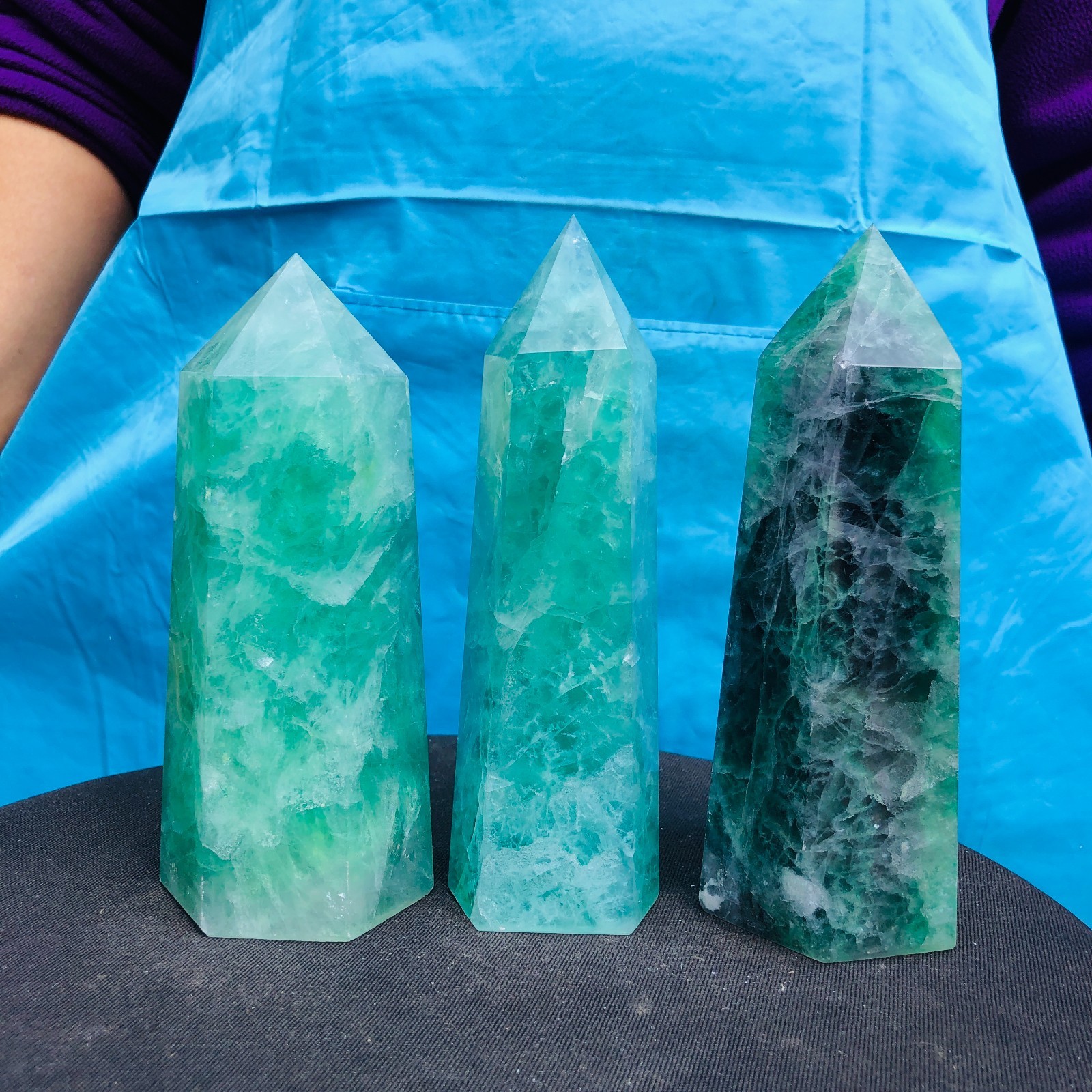 5.43LB 3Pcs Natural Colourful Fluorite Obelisk Quartz Crystal Tower Healing