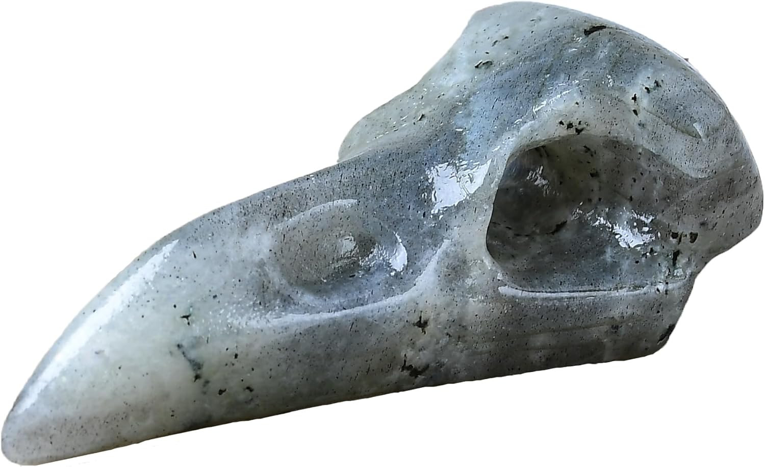 Moonstone Raven Skull Figurine Crystal Healing Stone Spiritual Meditation Pocket