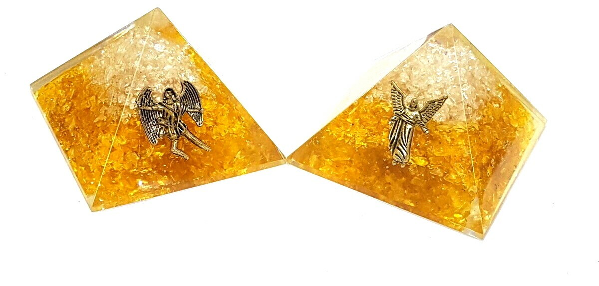 ANGEL PROTECTION YELLOW CHIPS & CRYSTAL ORGONE EMF SAFE WEALTH HEALTH PYRAMID 2X