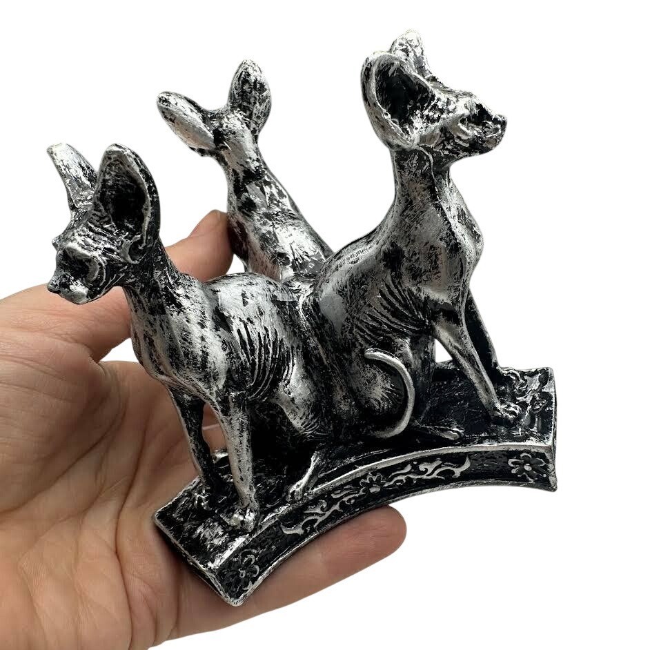 Silver Sphynx Cat Sphere Stand Gothic Crystal Ball Holder Altar Decor