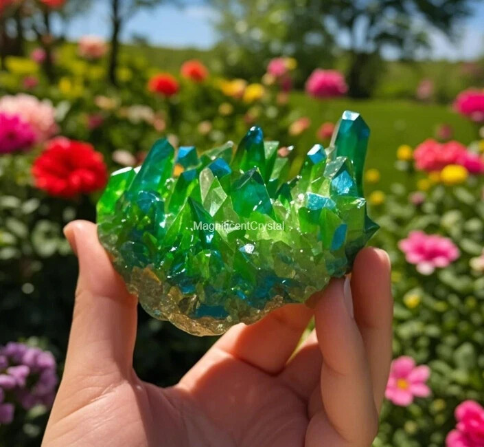 2025NEWFIND Natural Green Crystal Cluster 80-100g Raw Green Quartz Specimen Gift