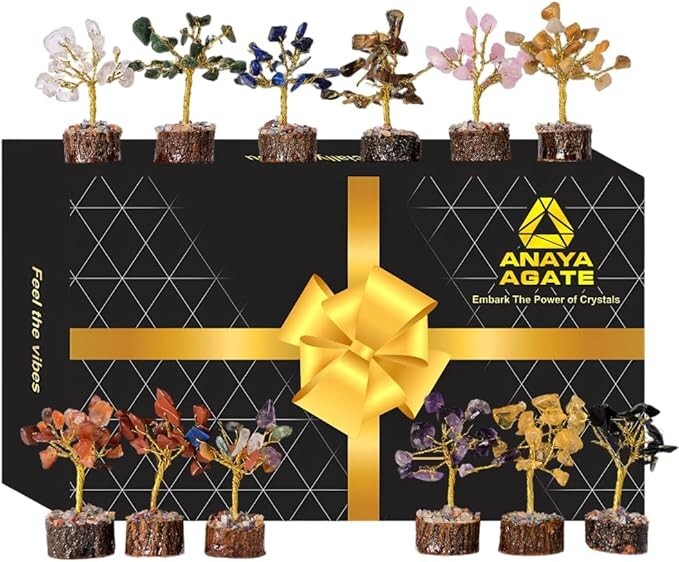 Chakra Healing Crystal Tree Set of 12, Thoughtful Gifts for Women, Office Decor