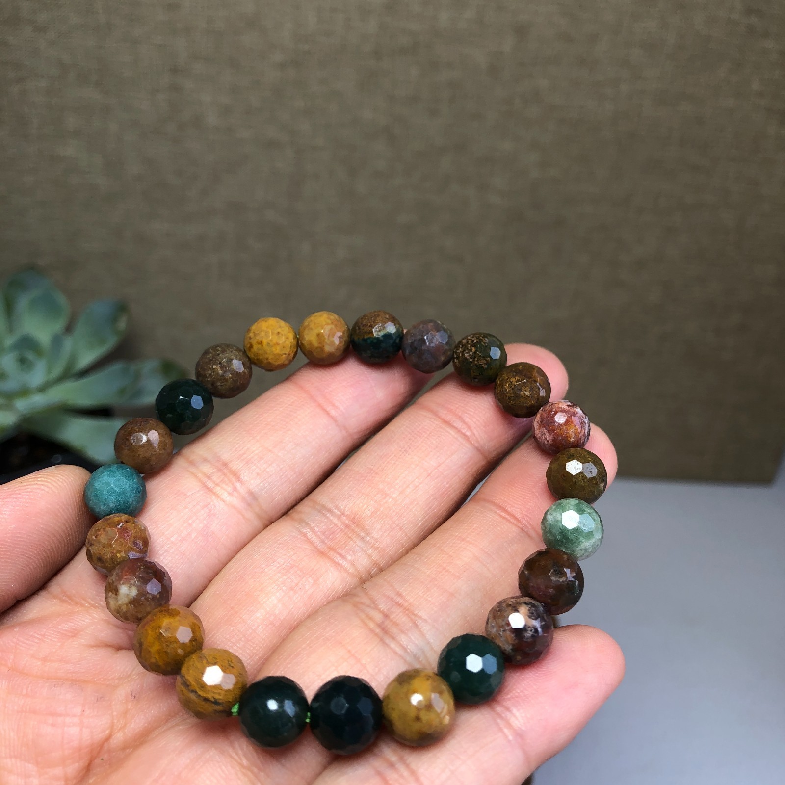 5Pcs Wholesal Natural Ocean Jasper bracelets Crystal ball sphere facet 8mm