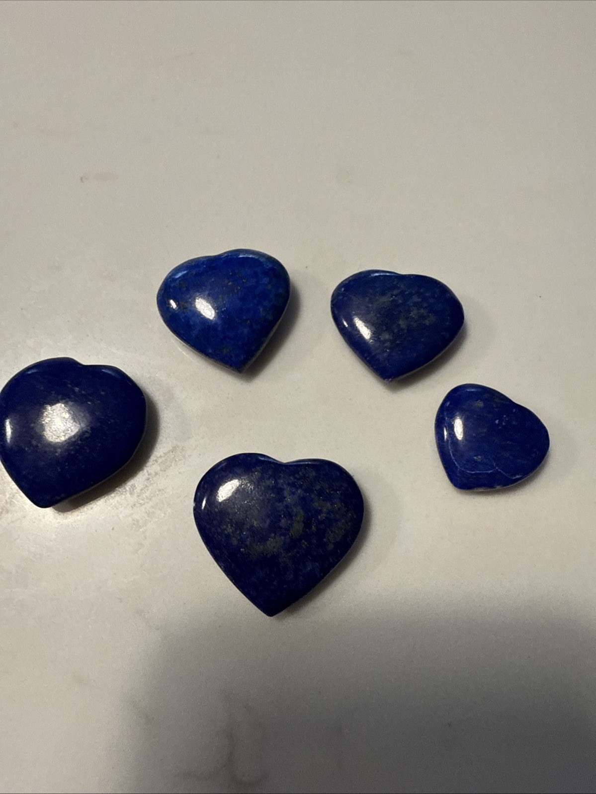 Set Of 5 Lapis Lazuli Hearts Deep Blue Rock For Jewelry( Already Drilled On Top)