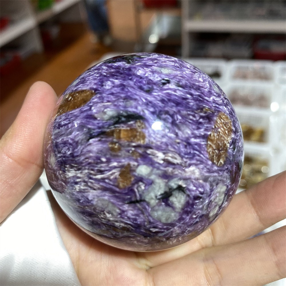2LB 2.3″ Natural Lot 3pcs Charoite Spheres Crystal Reiki Heal Ball Quartz Decor