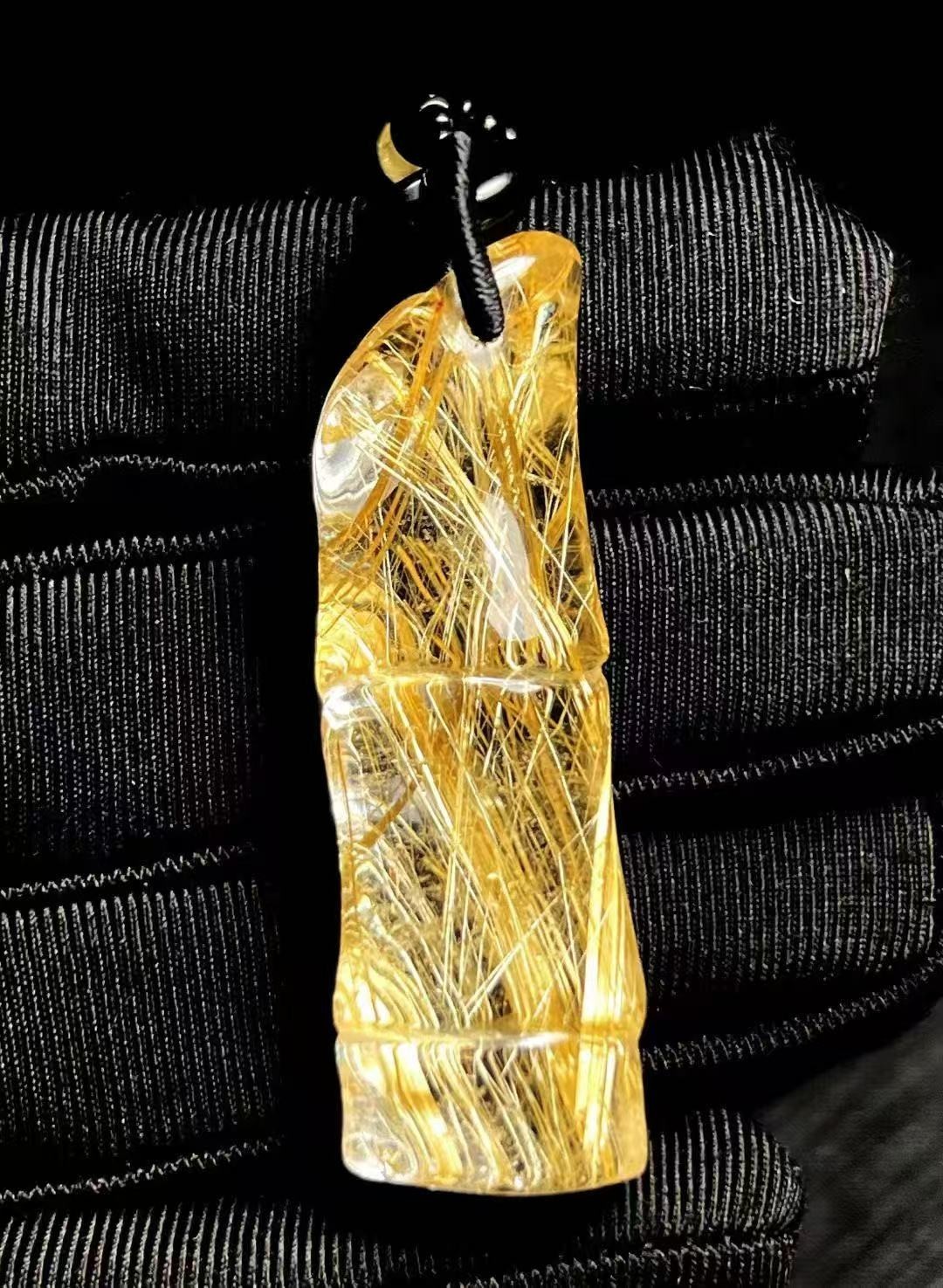49*15*13mm Rare Natural Gold Rutilated Quartz Titanium Crystal Pendant 1pc