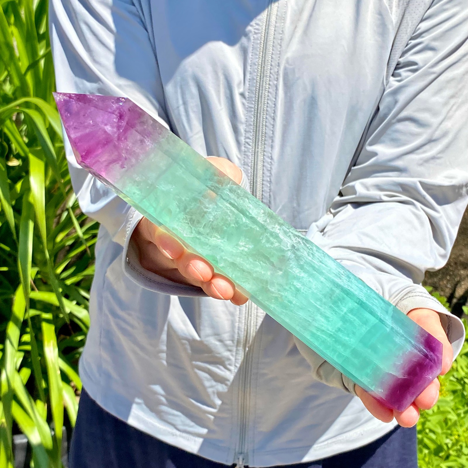 2.07LB Large Natural colored fluorite crystal column obelisk healing specimen