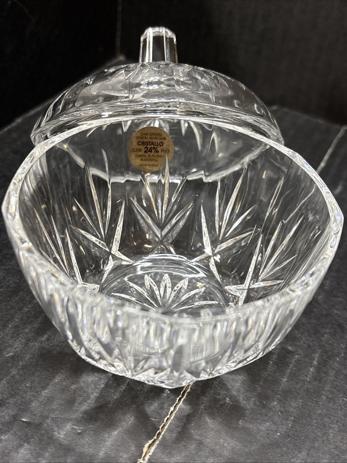 RCR Royal Crystal Rock Pumpkin Lead Crystal Italia Cristallo 24% Clear Glass Lid