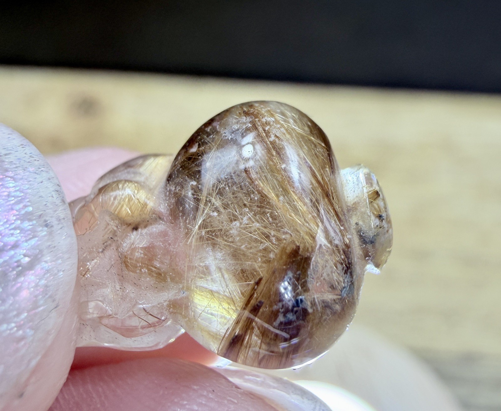 Crystal Golden Rutile Quartz Tiny Pixiu Carving Chinese Feng shui collect Mini