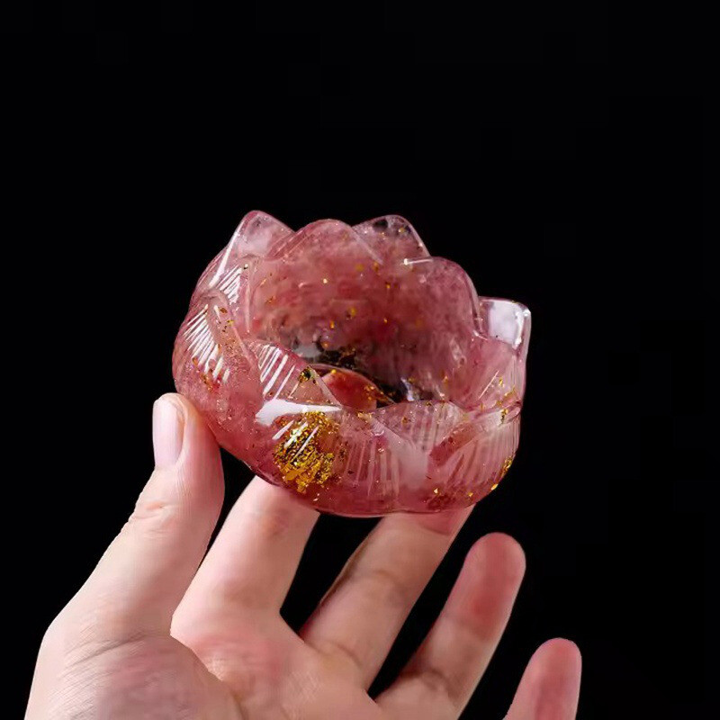 Natural Quartz Crystal Crushed Stone Lotus Degaussing Bowl Healing Resin Decor