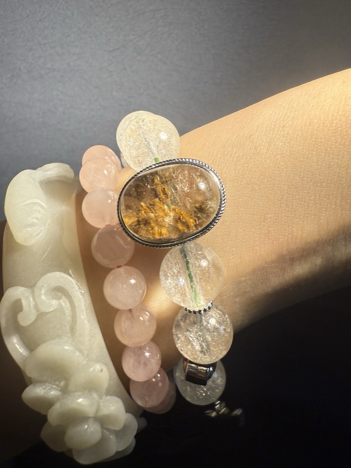 12.1mm Unique Natural Sparkly Phantom Crystal with Huge Phantom Charm Bracelet