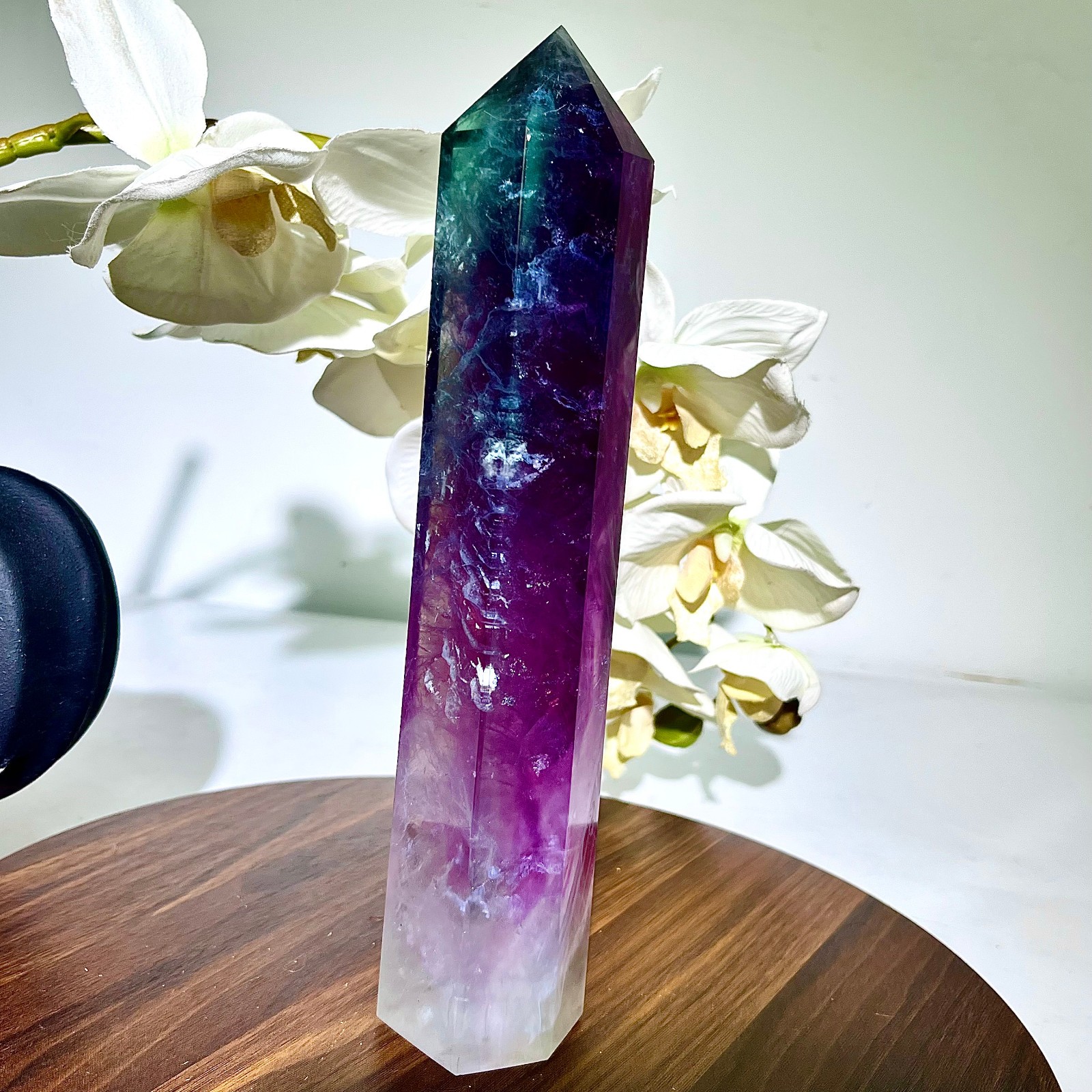 2.42LB Natural colored fluorite crystal engrave obelisk Crystal pillar