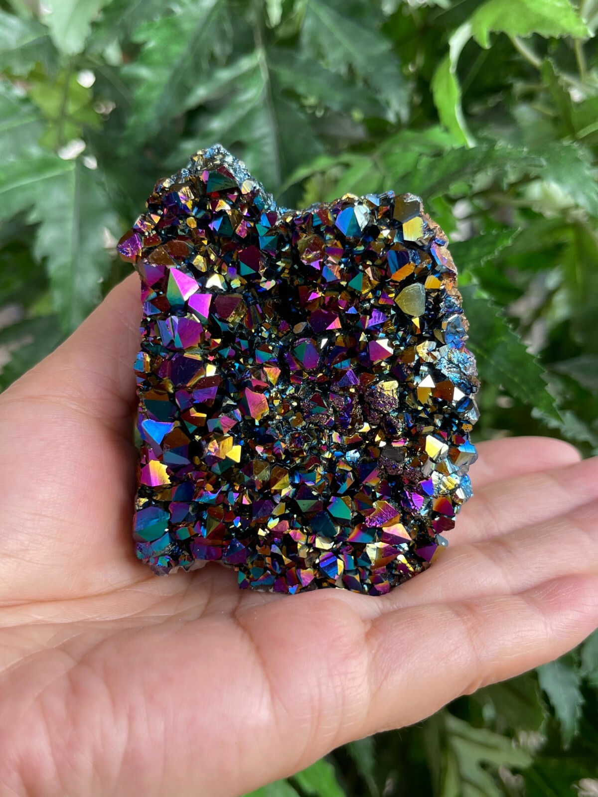 Aura Amethyst (Rainbow) Clusters, Rainbow Aura Amethyst Geode with Cut Base