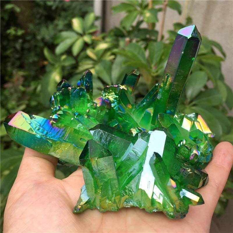 80-100g Aqua Aura Green Cluster Titanium Geode Quartz Crystal Mineral Specimens