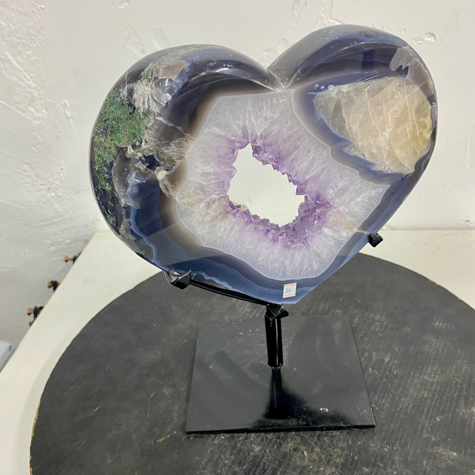 7.58LB Natural heart agate Amethyst Cave Crystal Slice Cut Repai