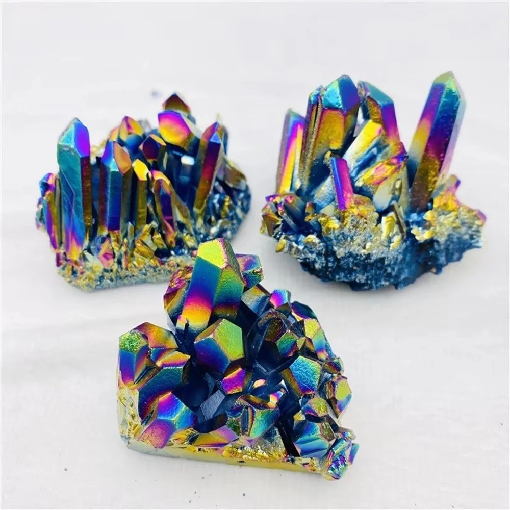 1pc Titanium Aura Rainbow Quartz Crystal Multicolor Cluster Healing Home Decor