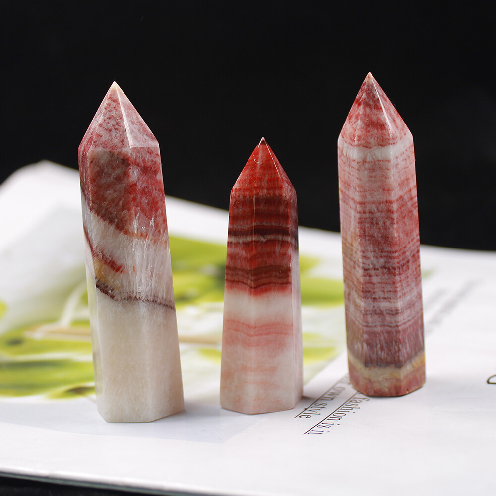 7-10cm Natural Rhodochrosite Quartz Obelisk Crystal Wand Hexagonal Point Healing
