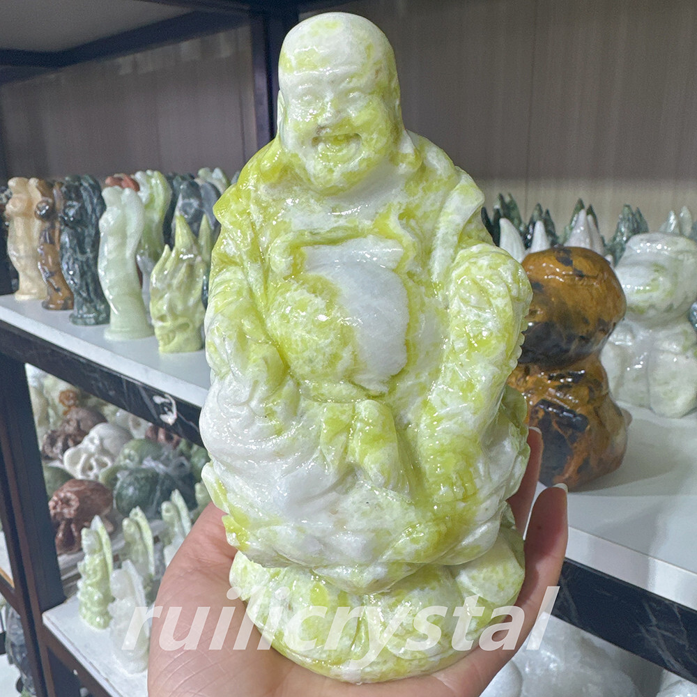 2.8LB Natural Lantian jade Quartz Hand-carved Buddha Crystal Decor Healing 1pc