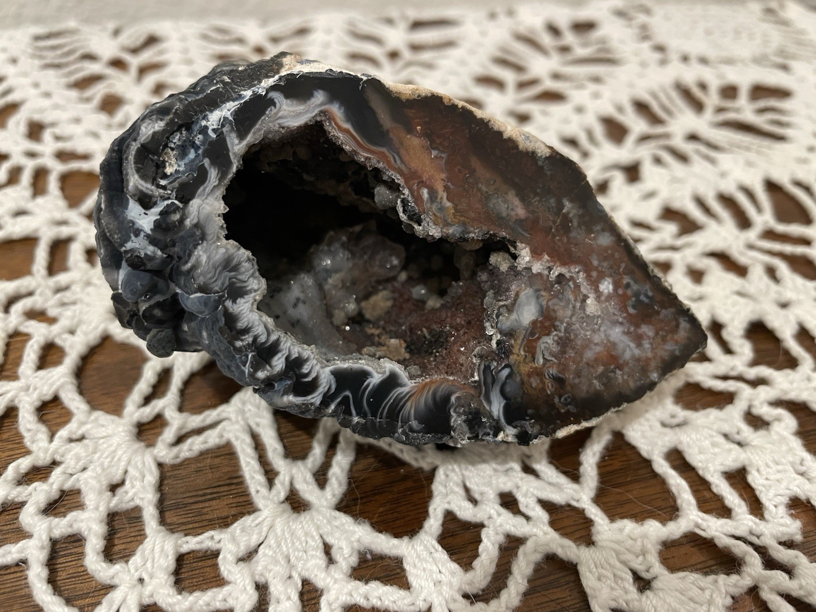 Beautiful Black and Brown Crystal Geode 4 X 2 Inch