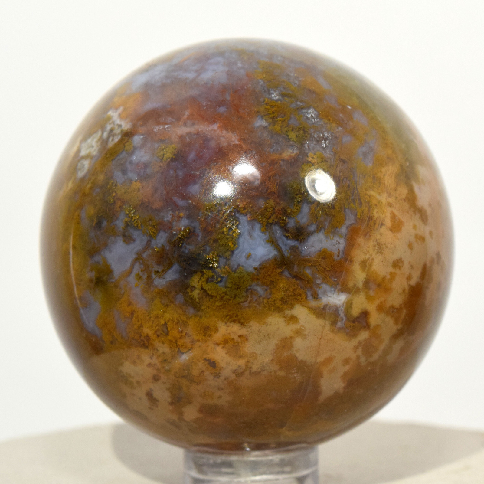 48mm Orange Red Blue Moss Agate Sphere Natural Crystal Sparkling Mineral – India