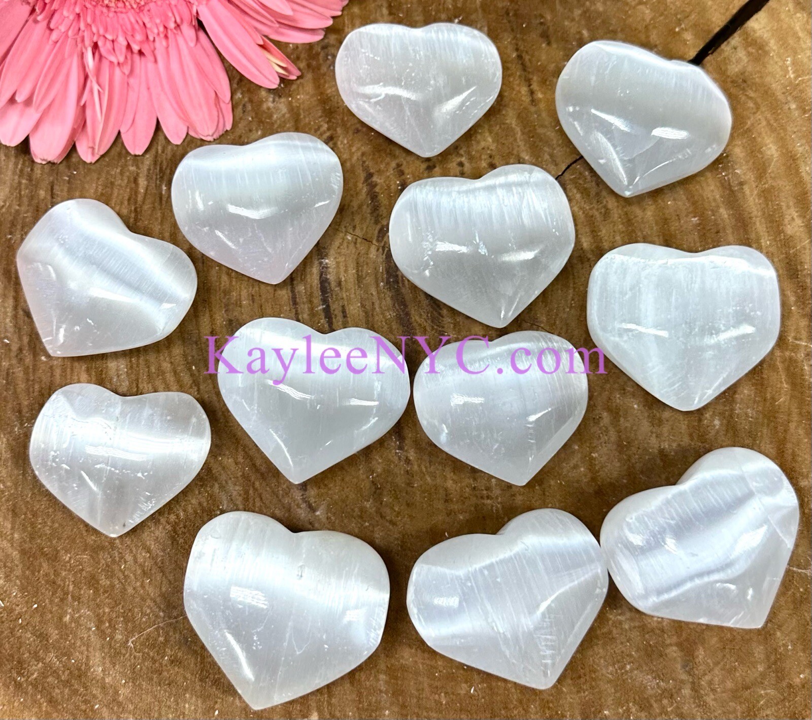 Wholesale Lot 12 PCs Natural Selenite Aka Satin Spar Heart 4cm