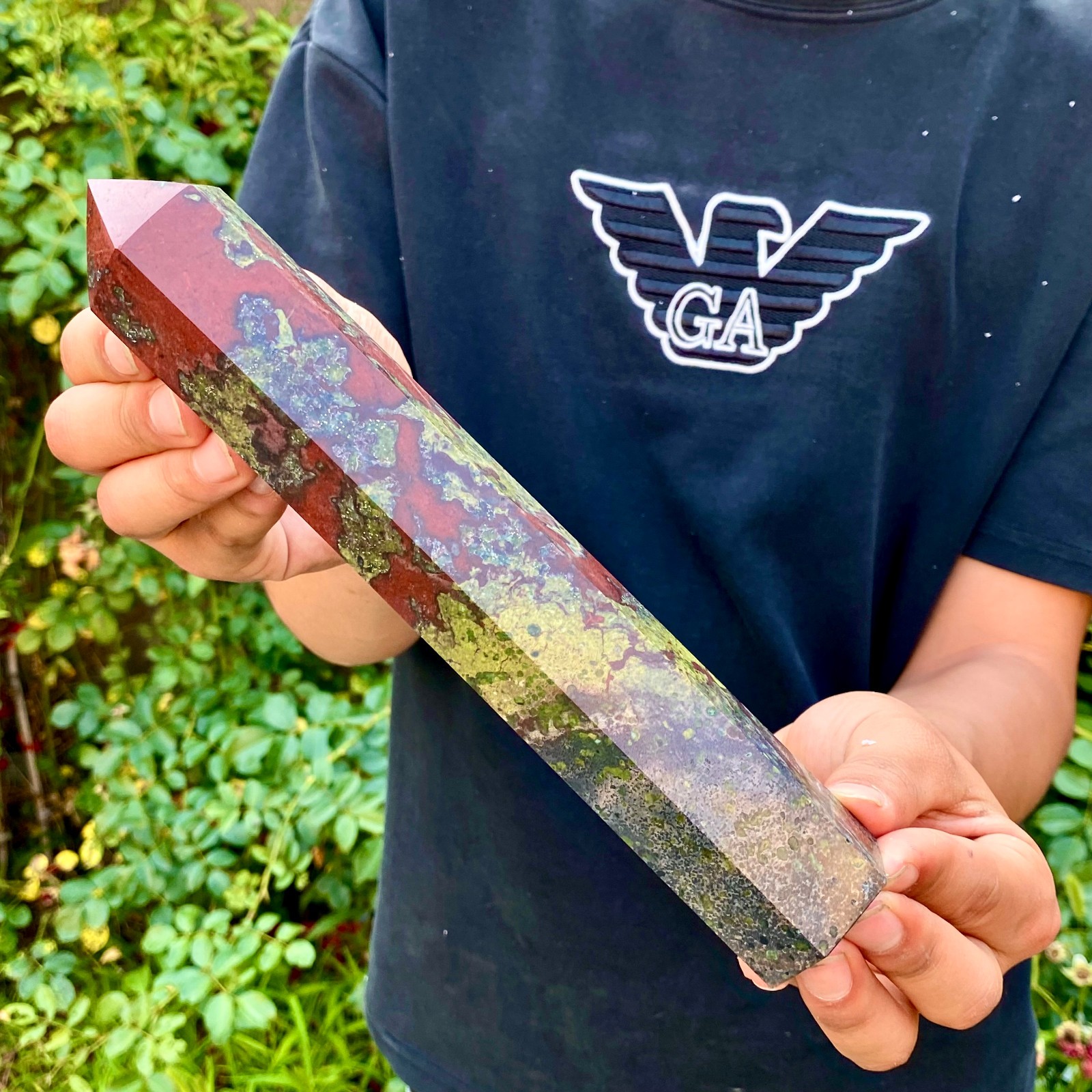 1.5LB Natural dragon blood stone Column Quartz Crtal Obelisk Energy Healing