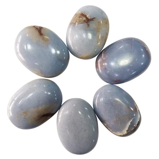 5Pcs Set Blue Angelite Palm Stone for Anxiety Yoga Meditation Oval Pocket Stone