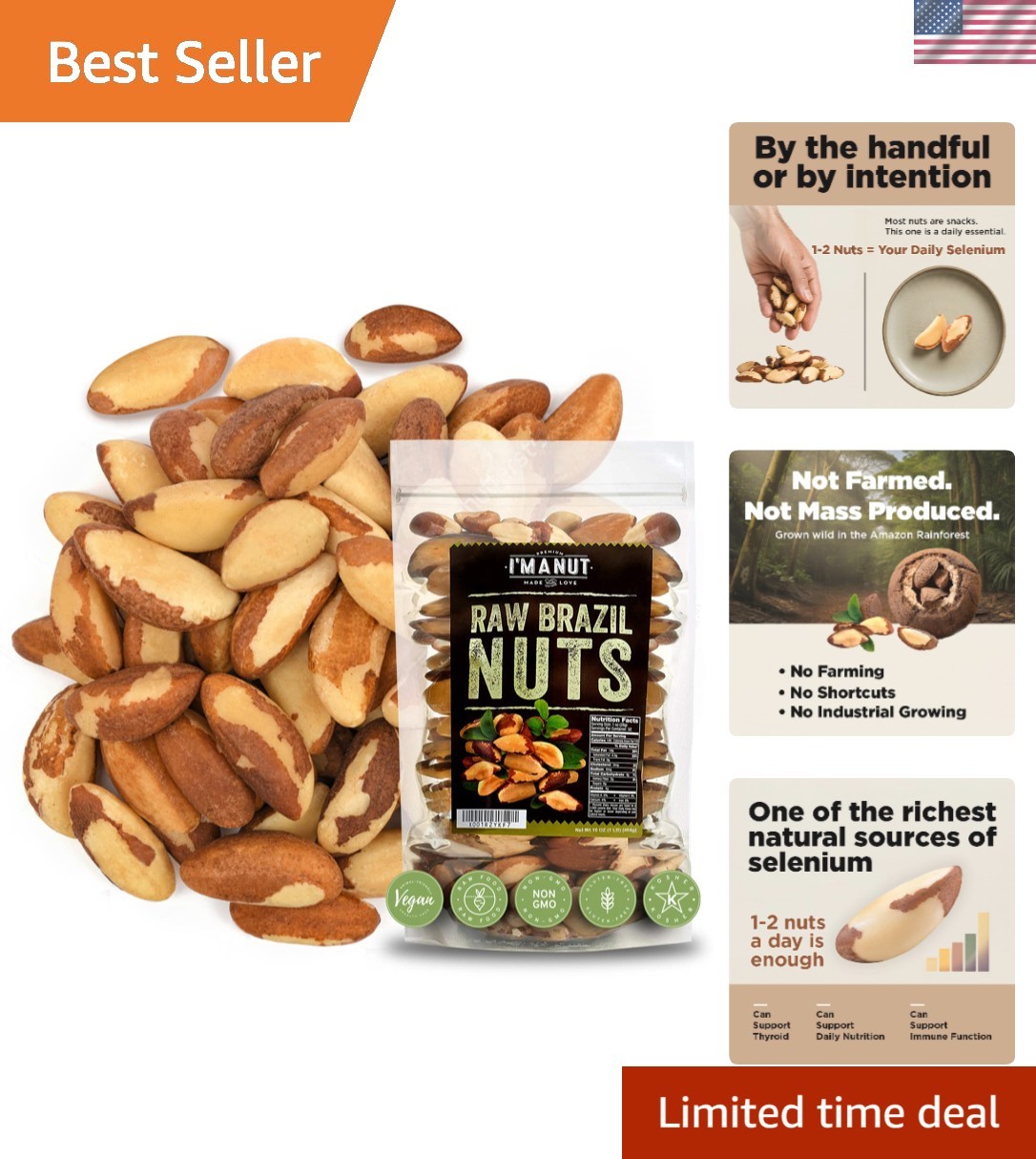 Eco-Friendly Raw Brazil Nuts 1lb – High Selenium, Plant-Based Protein & Kosher