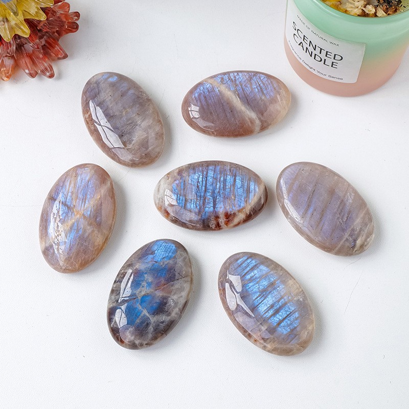 Natural Moonstone Palm Stone Polished Calming Healing Crystal Tumbled Stone Gift
