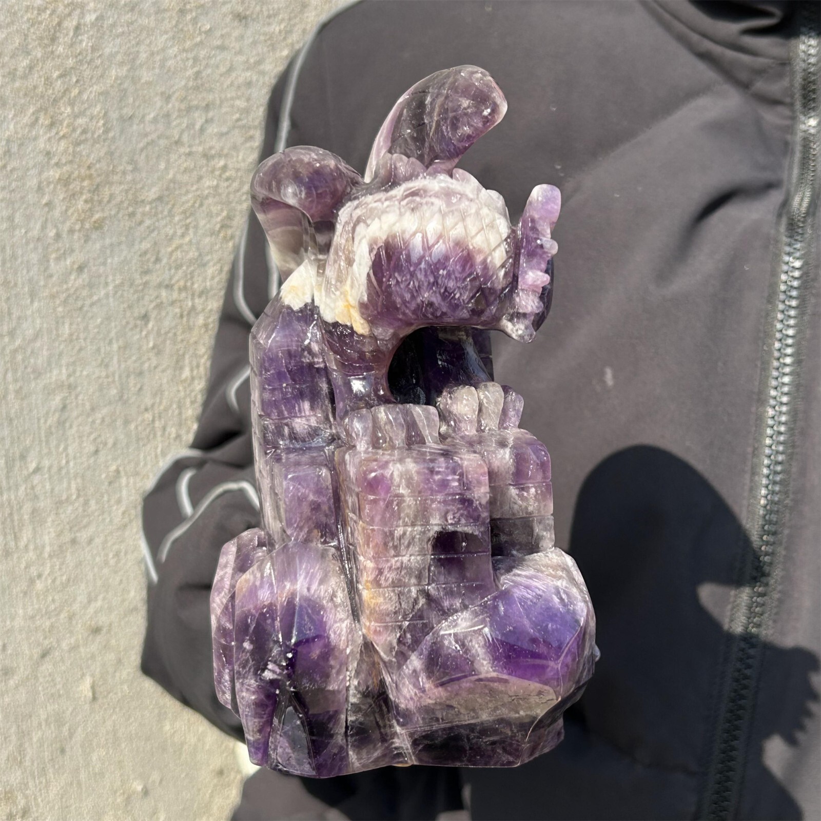 1.74kg Natural dreamy amethyst Quartz hand Carved Dragon Castle crystal Reiki