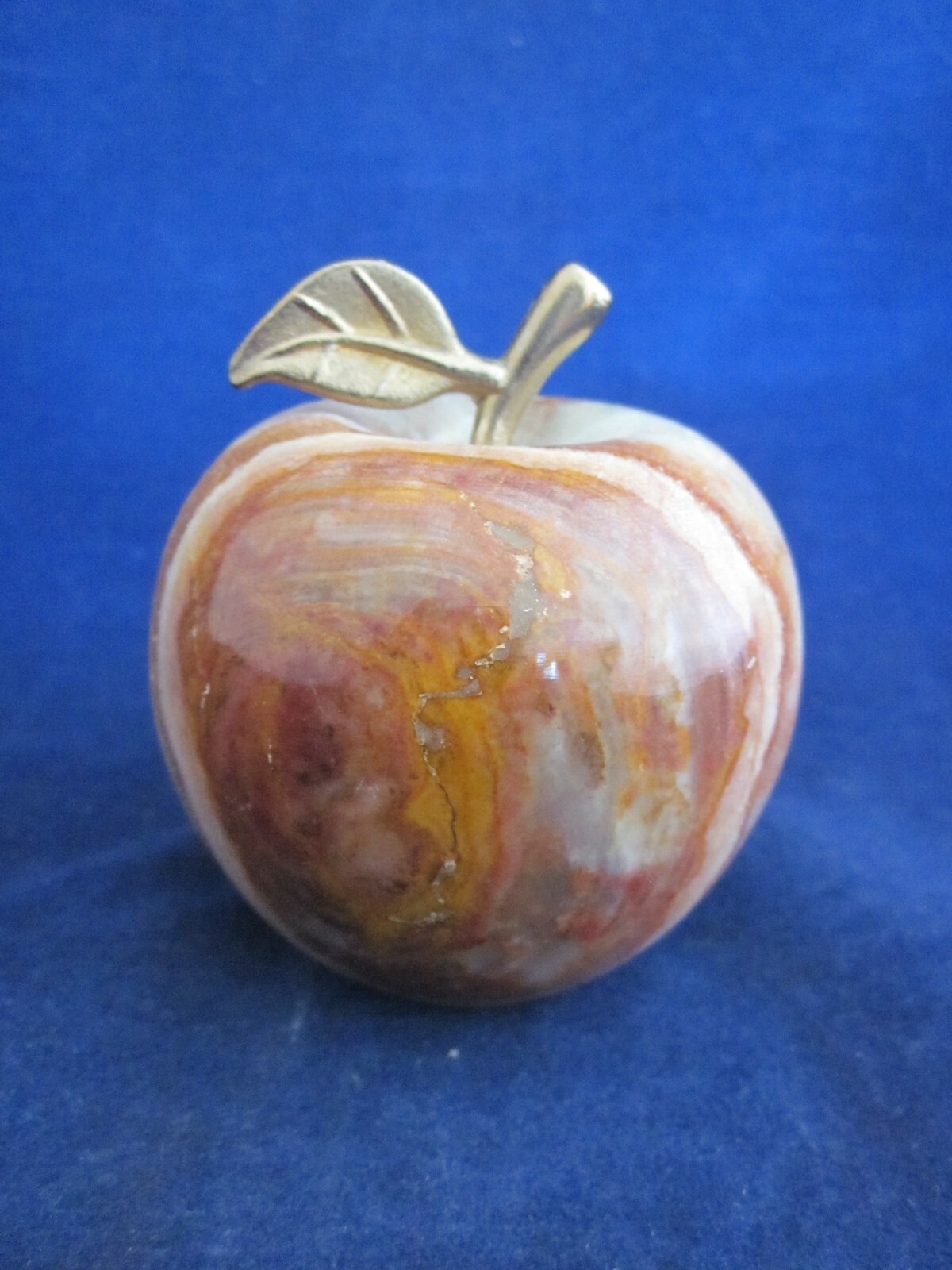 Stone Quartz Apple Crystal Natural Stone with Gold Color Stem & Leaf ~ EXCELLENT