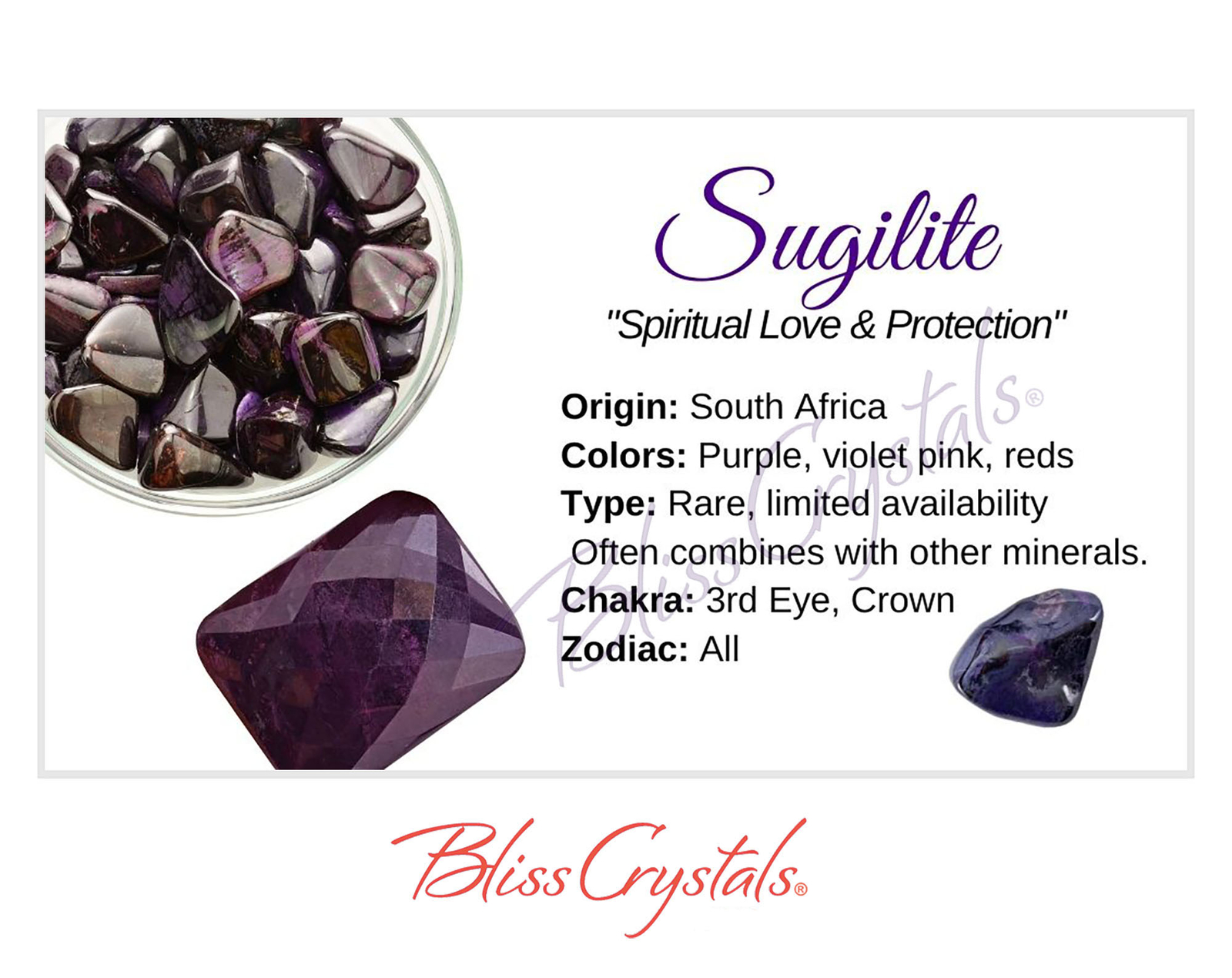 SUGILITE Crystal Information Card, Double sided #HC86