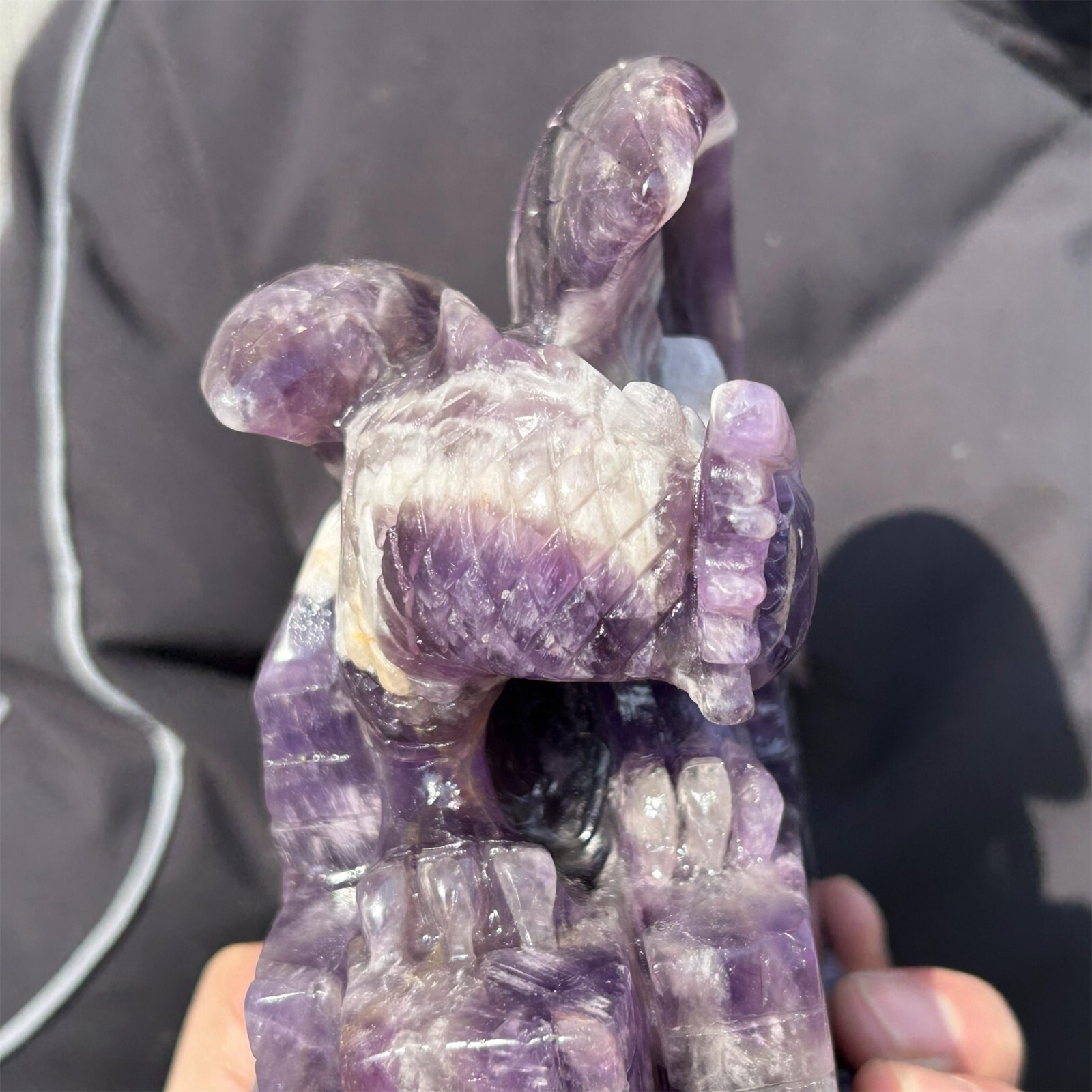 1.74kg Natural dreamy amethyst Quartz hand Carved Dragon Castle crystal Reiki
