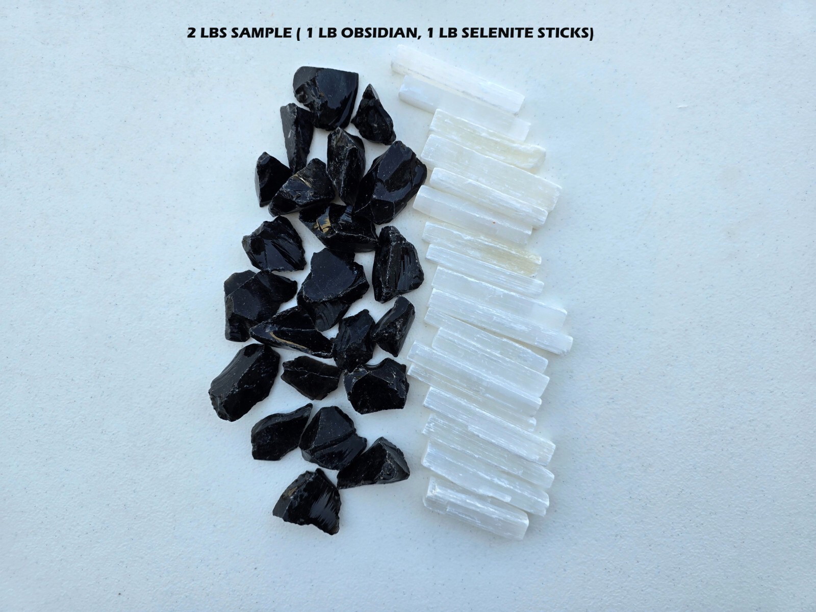 Raw Obsidian & Selenite Sticks for Crystal Gridding Bulk Rough Healing Stones
