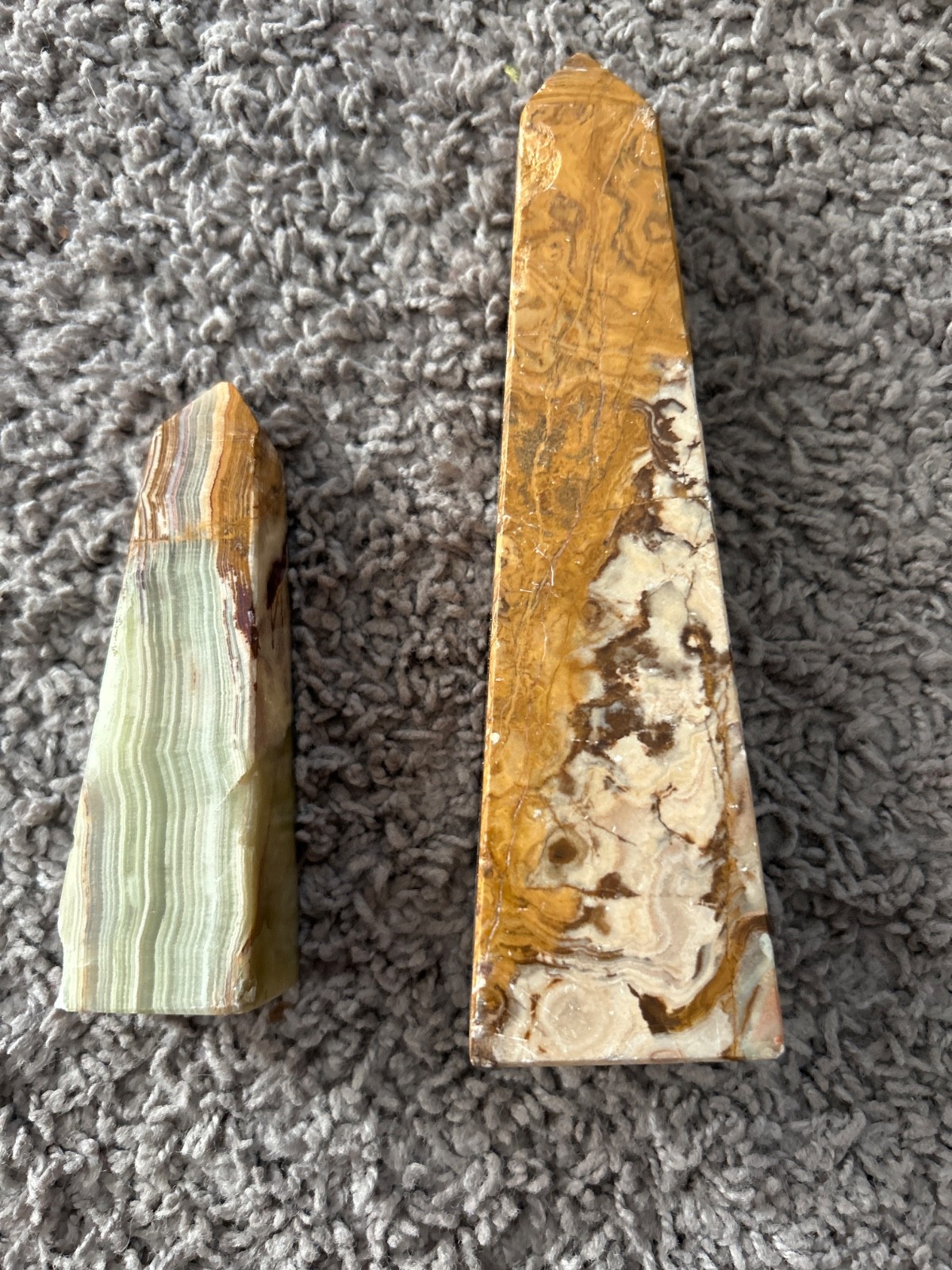 Agate Towers. One measures 8 inches and the other 5 inches