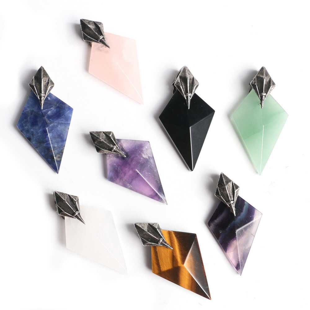 Natural Chakra Crystal Poseidon Trident Pendant Geometry Gemstone Amulet Energy