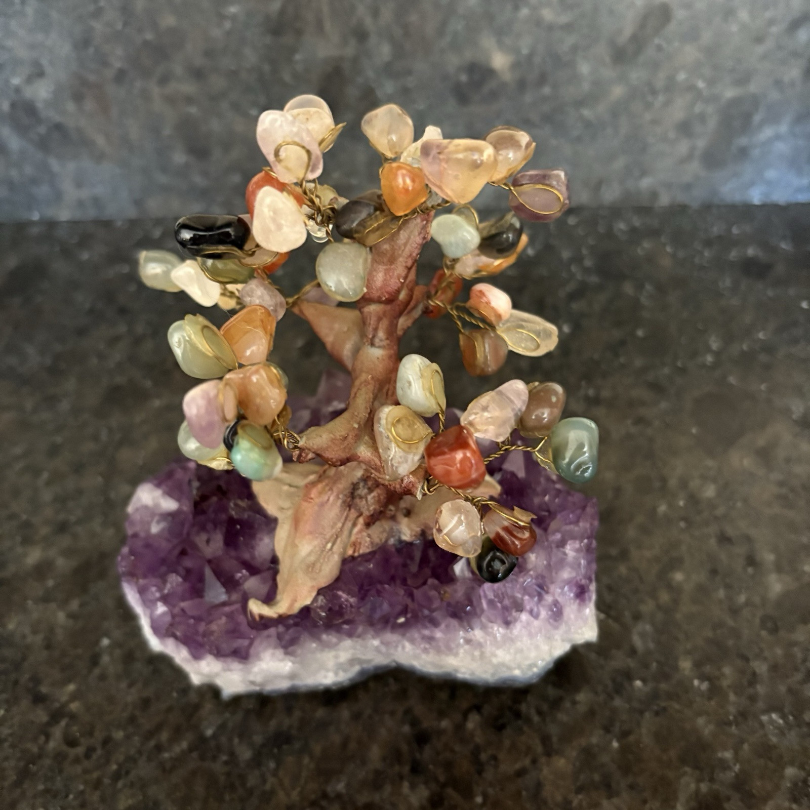 Semi Precious Multi Stone Tree Of Life Amethyst Crystal Geode Base