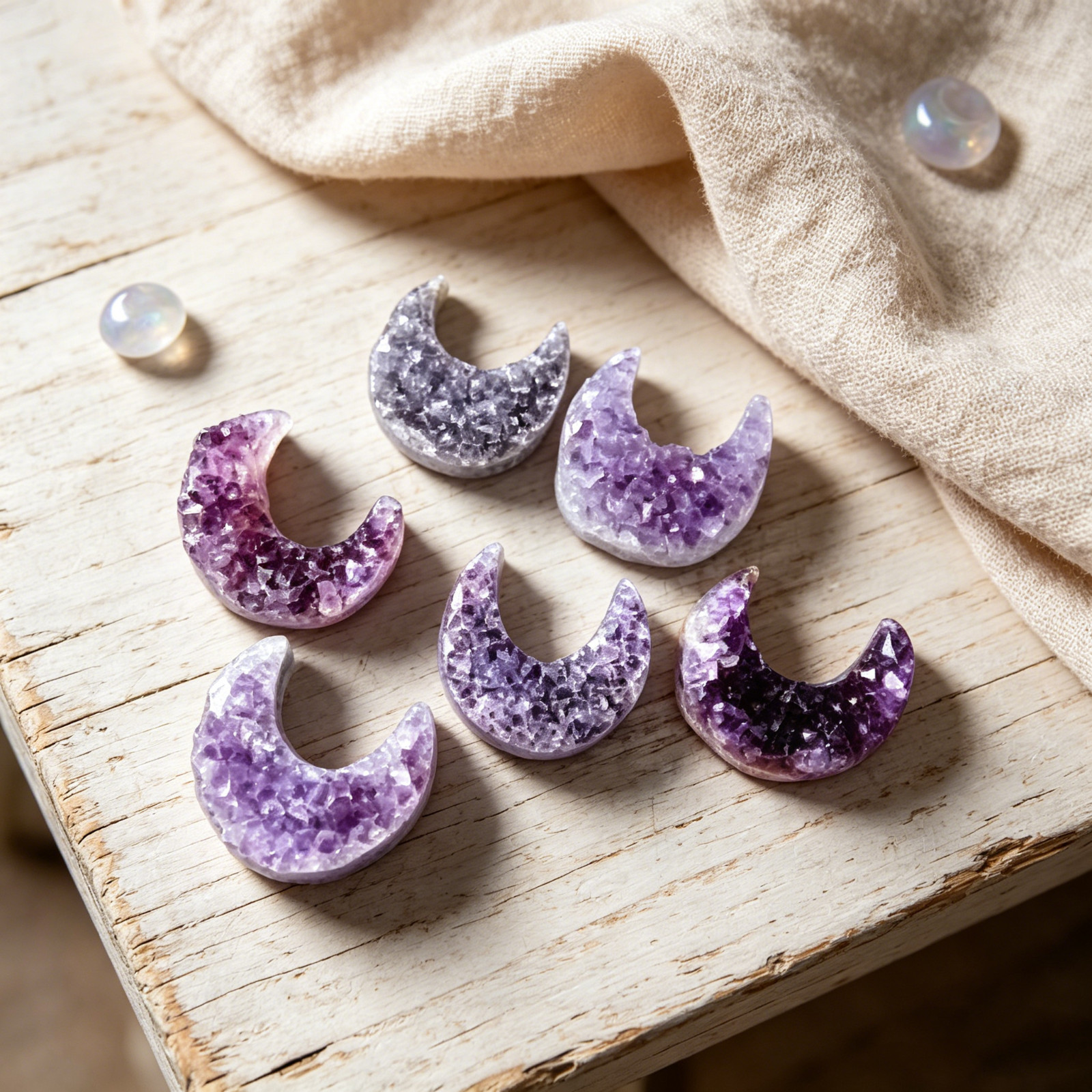 Natural Amethyst Druzy Moon Crystal Cluster Healing Ornament Decor