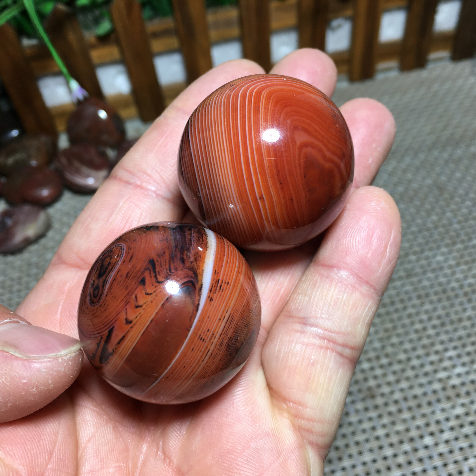 117g 2PC Natural Silk Agate Polished Sphere Ball Madagascar 9608