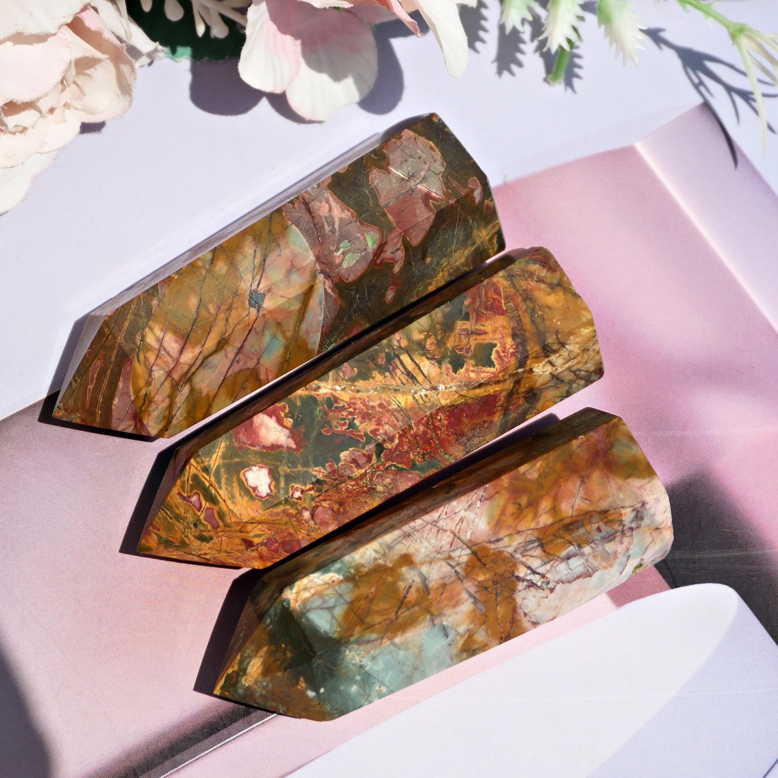 3PCS Red Creek Jasper Crystal Points Natural Healing Wand Set Lot Earth Stone