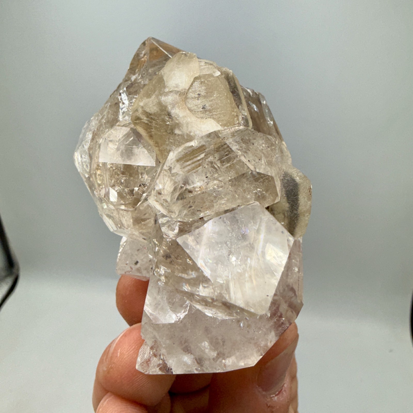 216 g Herkimer Diamond + Black Phantom Calcite Crystal Cluster w/ Rainbows