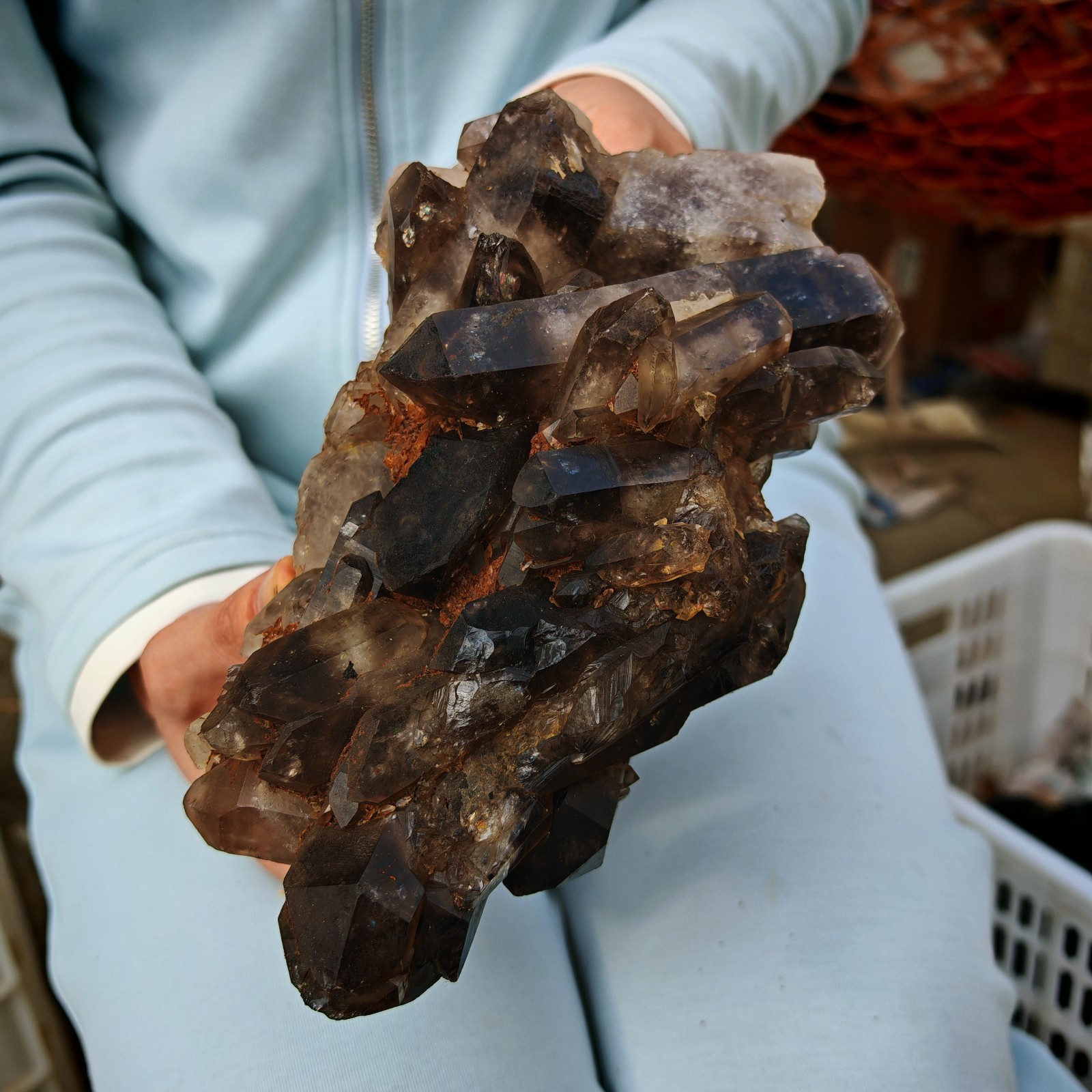 3.41LB natural Crystal black smokey clusters Aura Quartz Crystal Healing