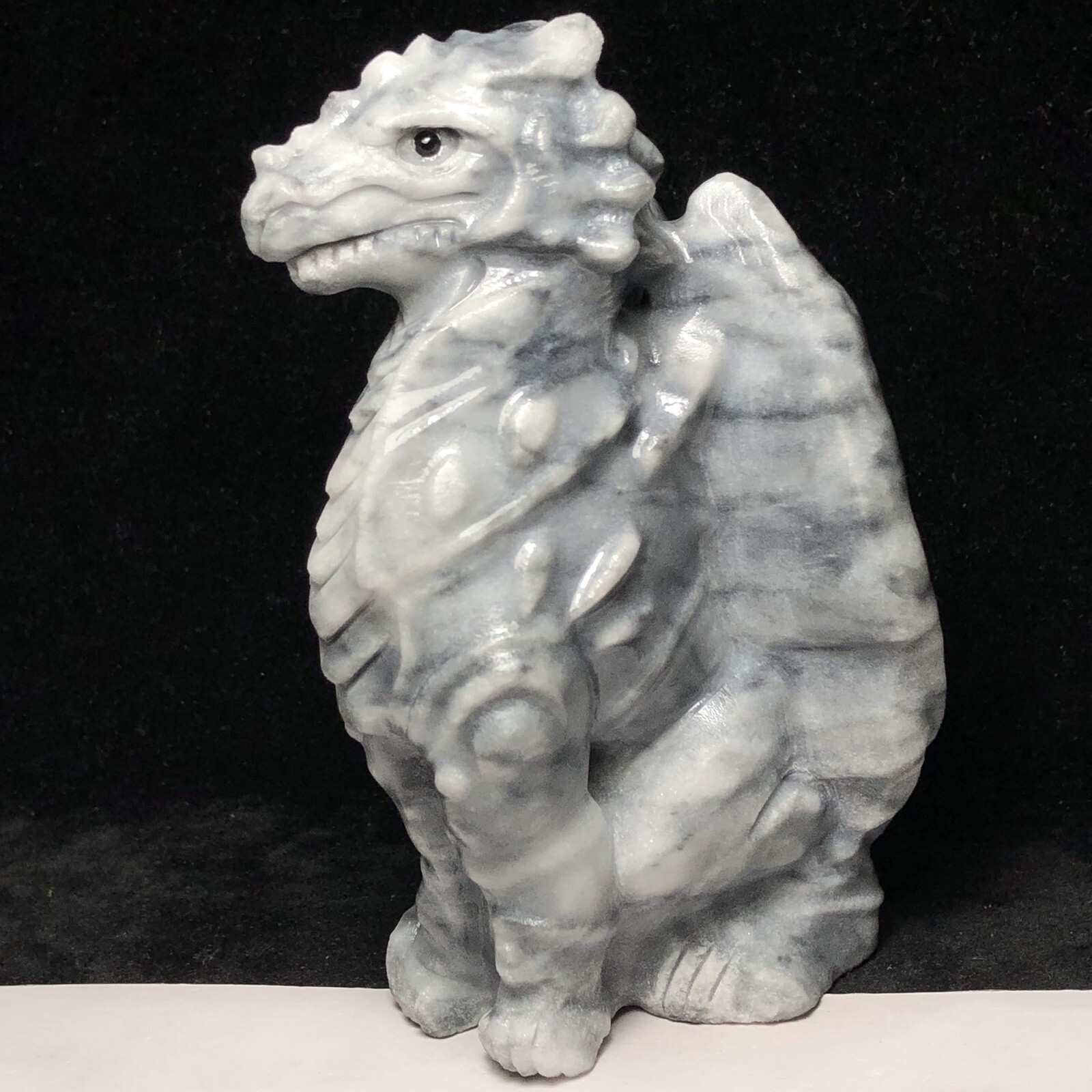 Natural Quartz Crystal Mineral Specimen Black Grain Stone Hand Carved Dragon.