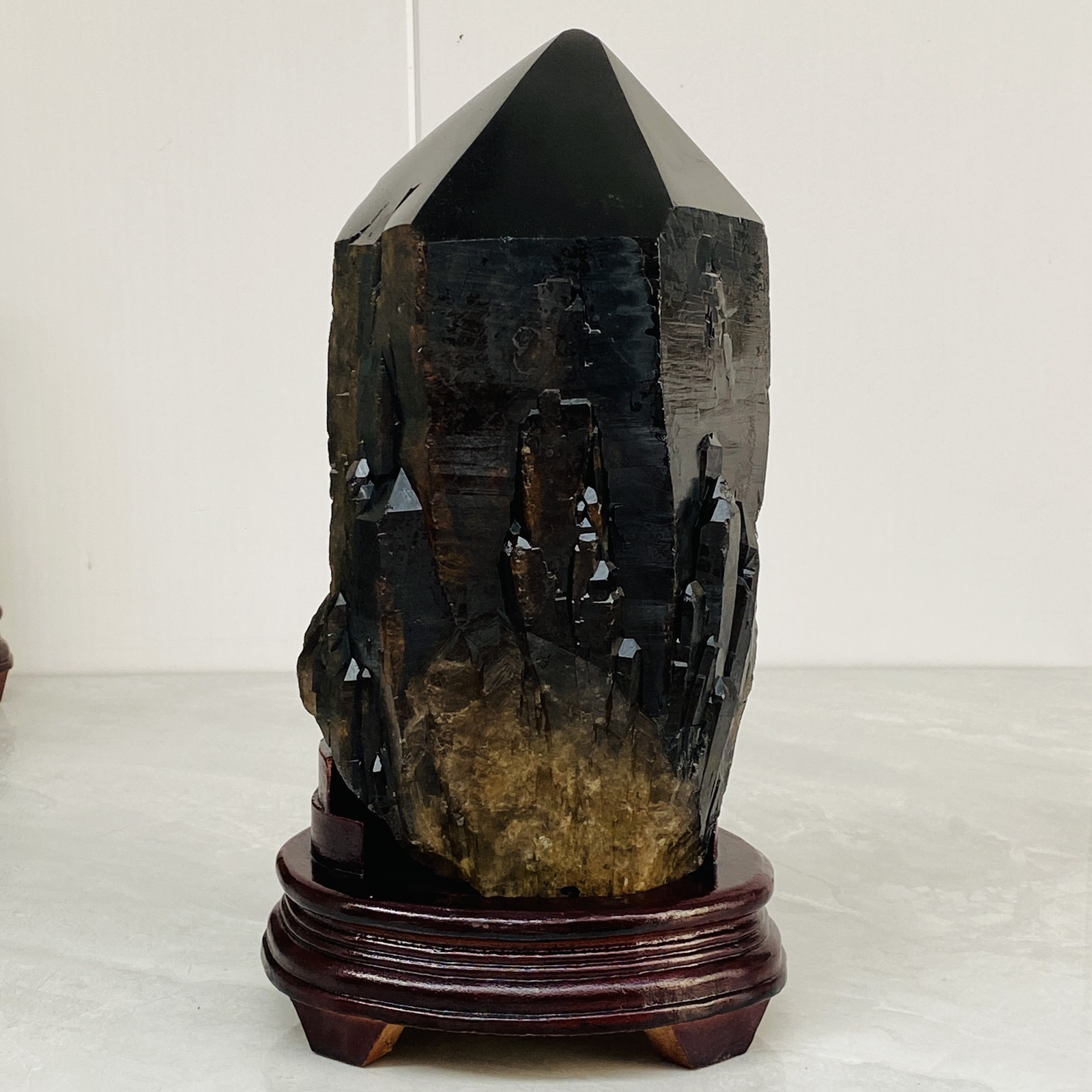 Natural Black Smoky Quartz Crystal Cluster Raw Mineral Specimen 18.6LB (Stand)