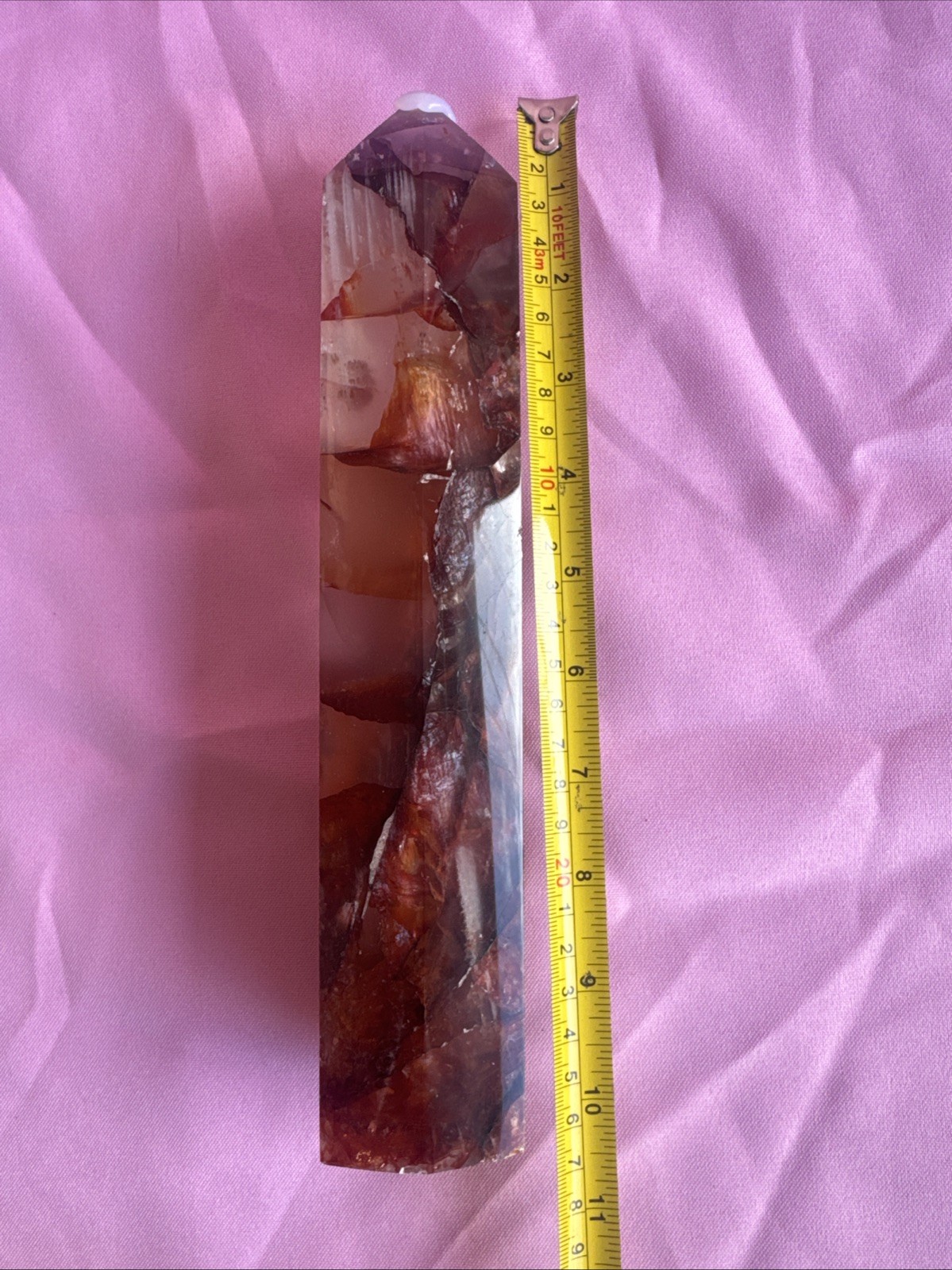 10” 2lb 8oz Fire Quartz/ Hematoid Quartz/ Quartz Tower Translucent Flashy/ Gemmy