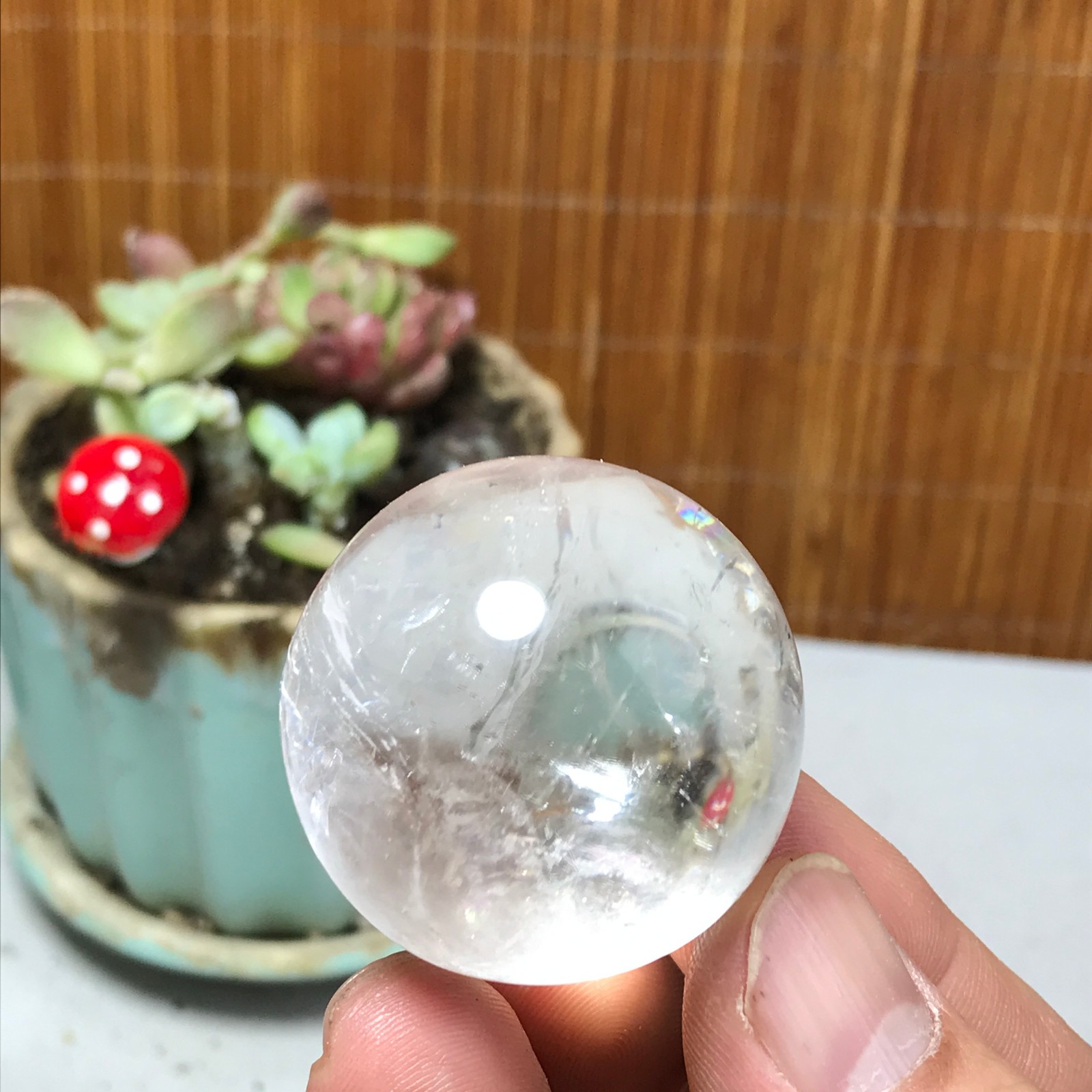 35mm NATURAL Clear White Crystal quartz rainbow Semi-Precious Ball 66g A3935