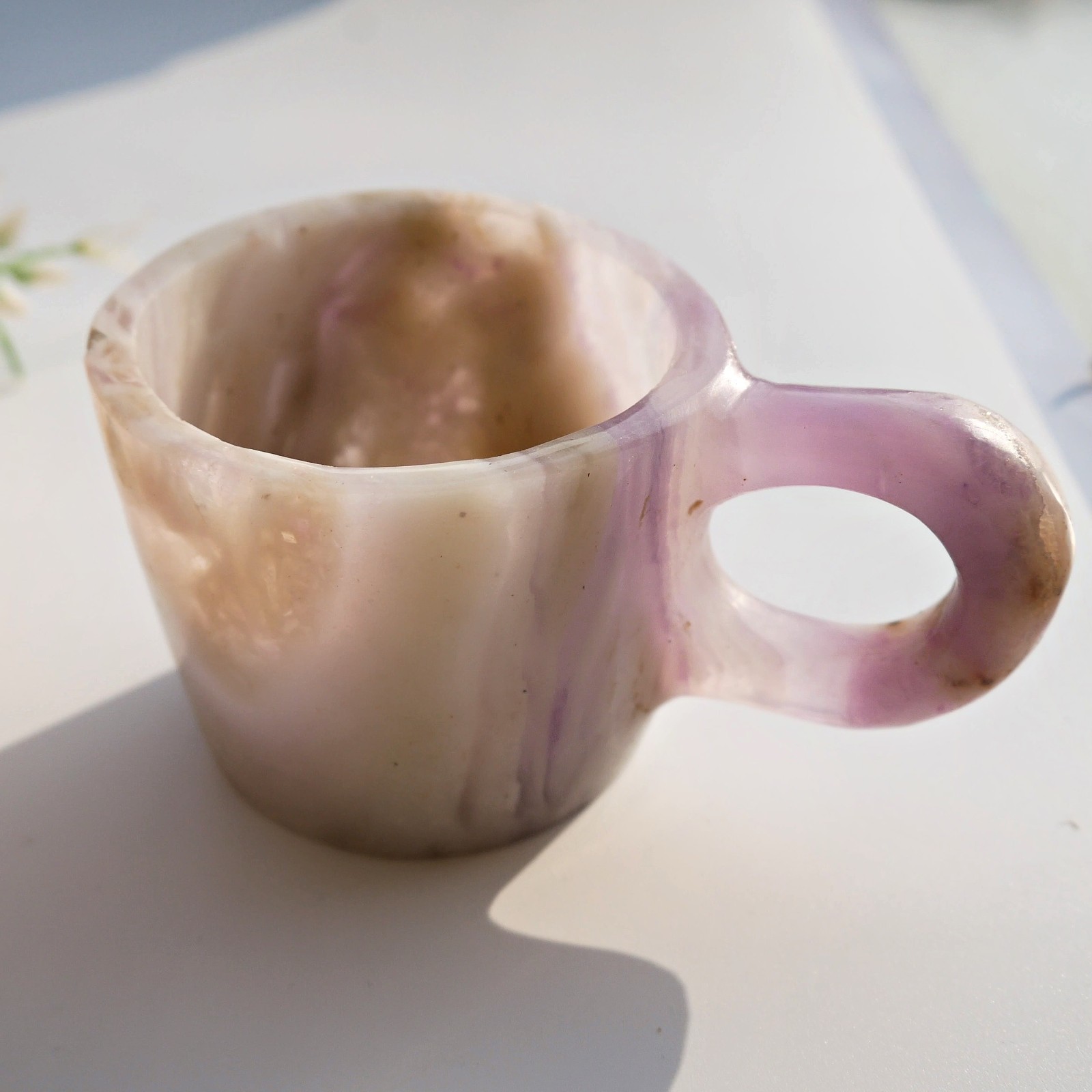 4.8″ Silk Banded Fluorite Cup Crystal Healing Bowl Meditation Gems Carved Decor