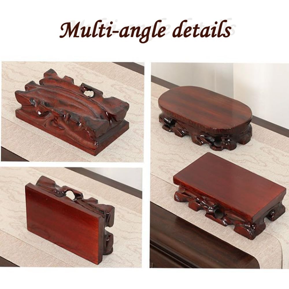 Chinese Rectangular Mahogany Base Hand Carved Malas Wood Smooth Vase Sculptur…